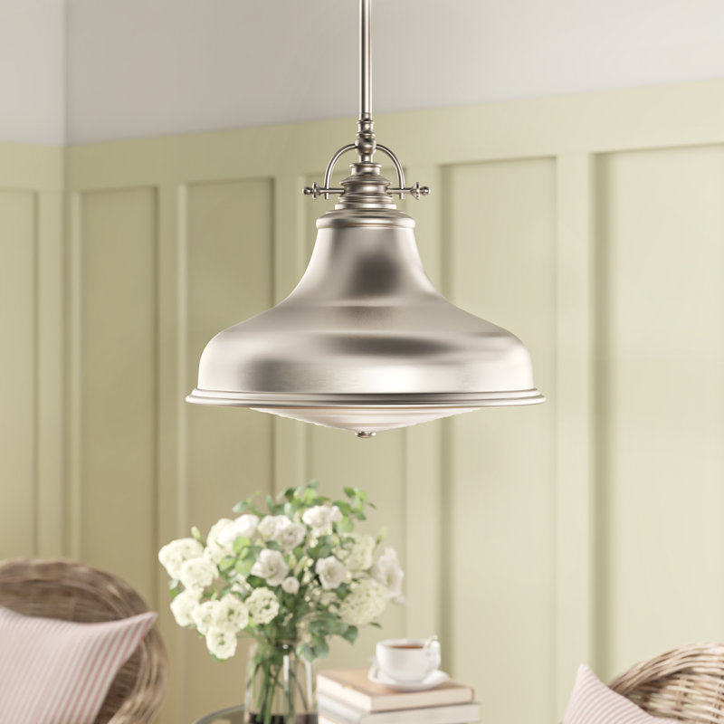 1 - Light Single Pendant, Brushed Nickel, 11.5" H x 13.5" W x 13.5" D