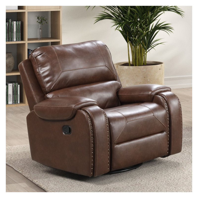 Fauteuil inclinable et pivotant manuel Teli, similicuir brun foncé