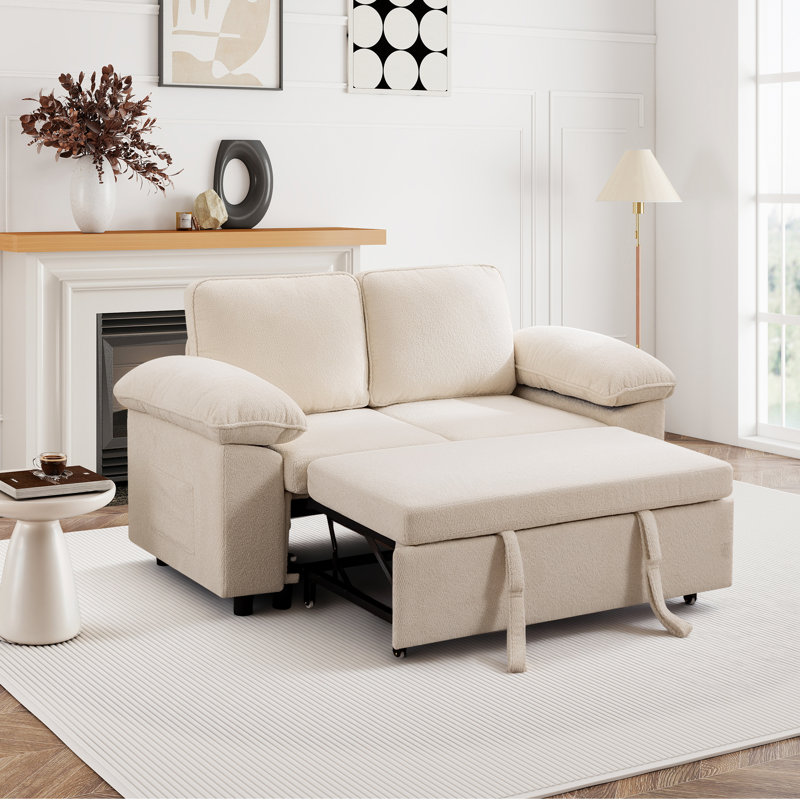 Waldorf 60.6" 2-Seat Loveseat Sofa with Pull-Out Bed, Beige