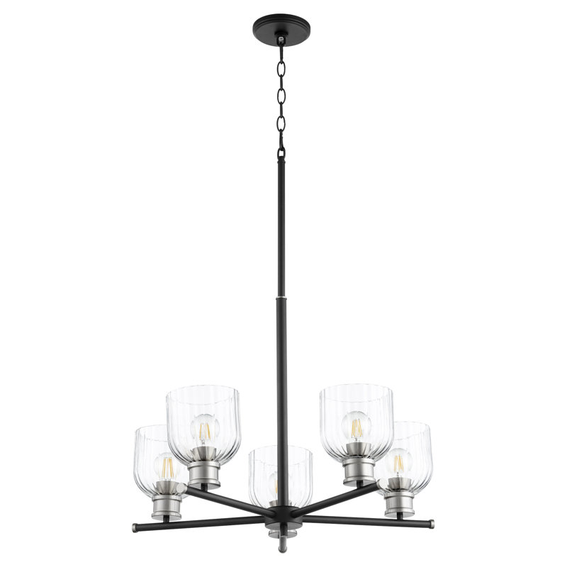 Lustre classique unique à 5 lumières Nerissa, Nickel satiné