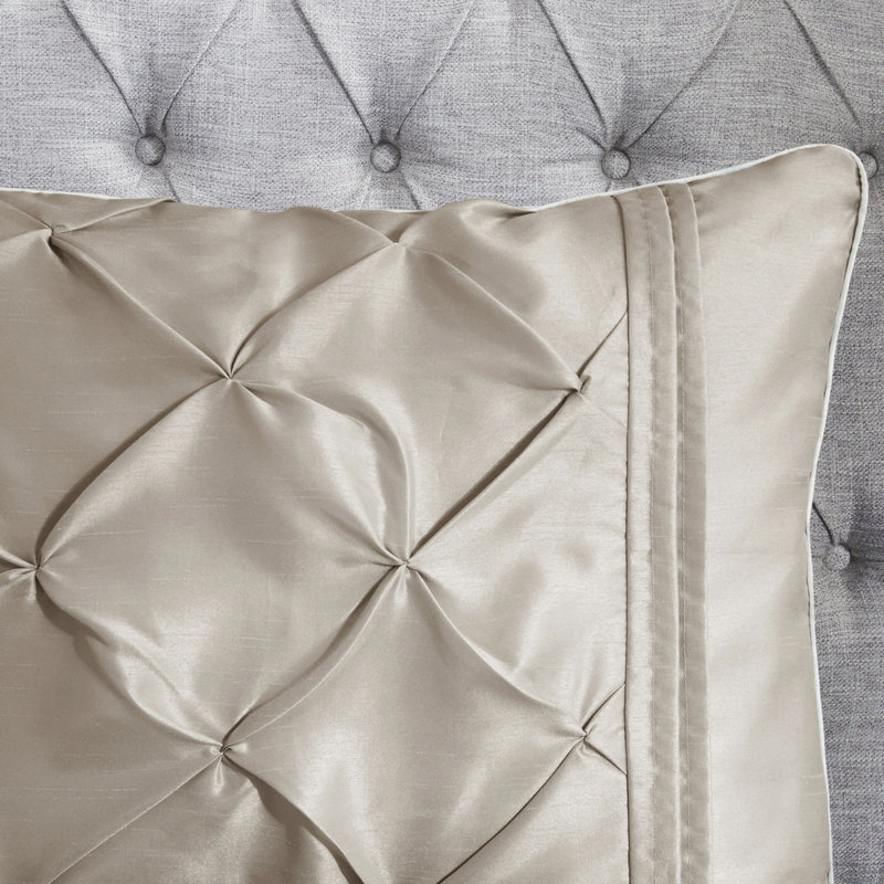 Édredon 7 pièces pour grand lit taupe - beau design, tissu, 1 édredon, 2 taies décoratives, 3 coussins, jupe de lit, élégant froissé, décoration lavable à la machine