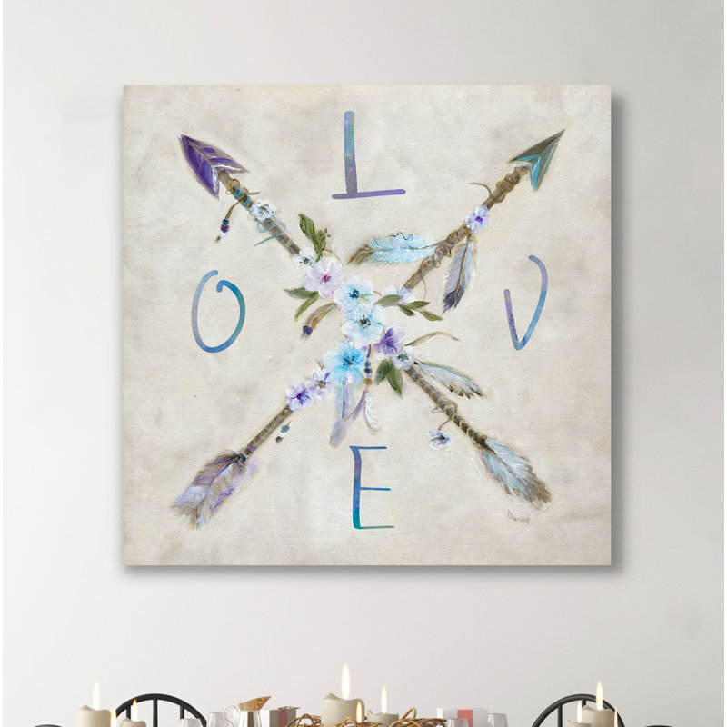 «Boho Arrow Love», peinture sur toile tendue, H 24 po x l 24 po x 1,5 po