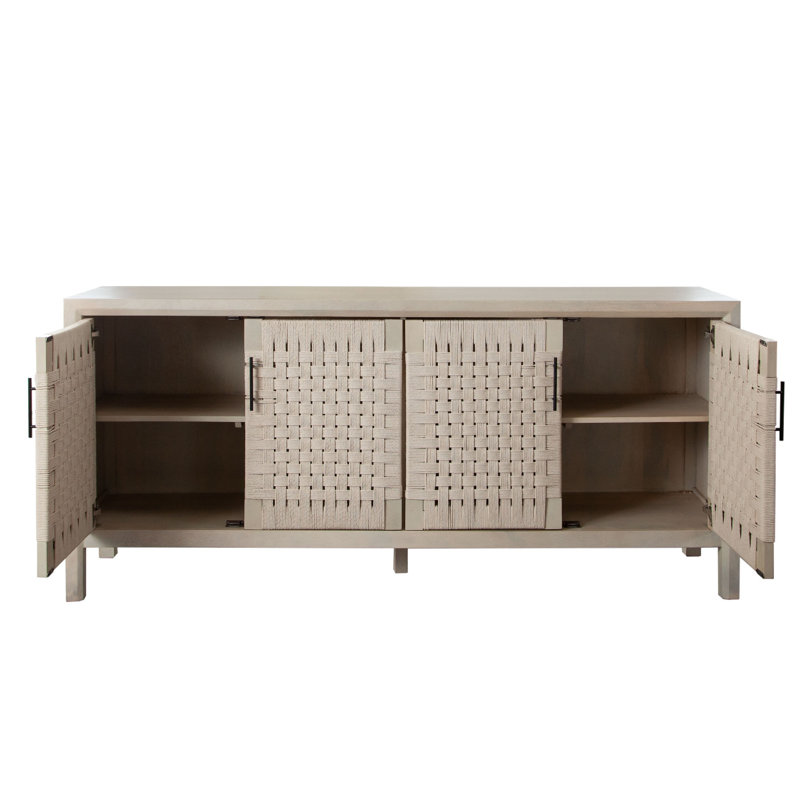 Buffet Buffet de 76 po en bois de manguier naturel avec 4 portes Pam