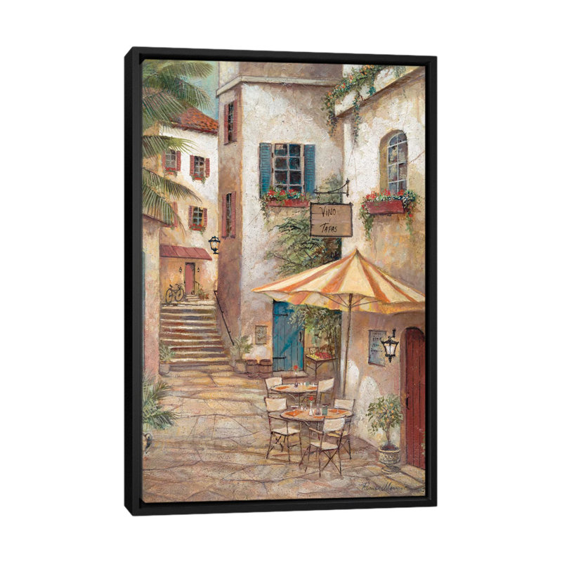 « vino y tapas », reproduction d’art sur toile, H 26 po x l 18 po x P 1,5 po, Toile avec cadre noir, Pas de tapis