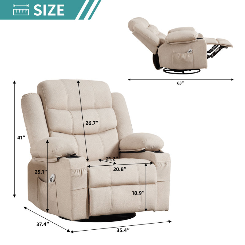 Fauteuil inclinable et pivotant avec massage vibrant et chauffant, Microfibre/microsuède beige