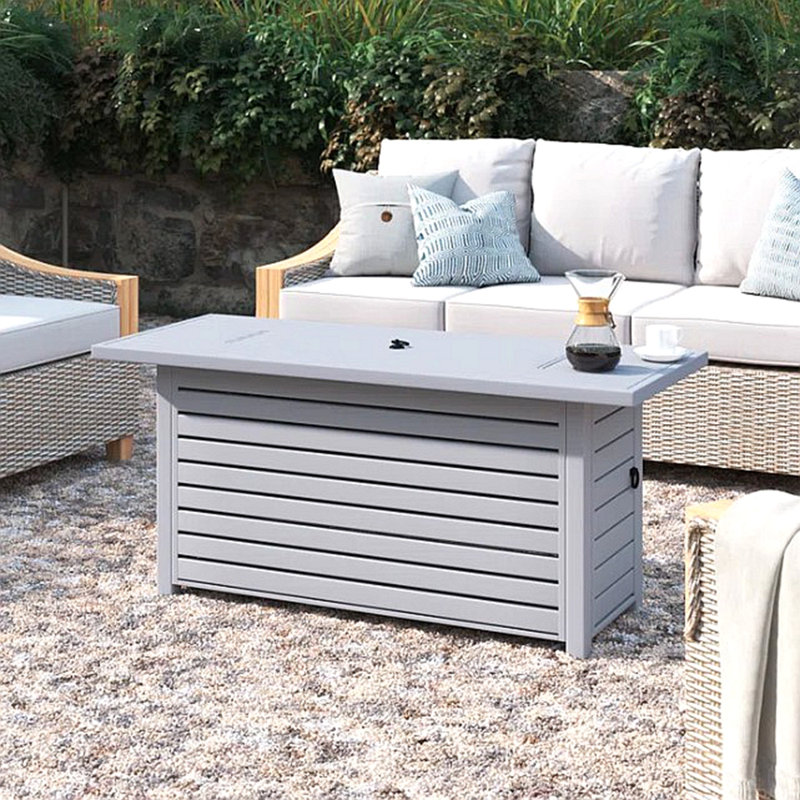 Table de foyer d'extérieur en acier avec couvercle, H 25,1 po x l 22,1 po x P 54,1 po, Propane / gaz naturel, Noir