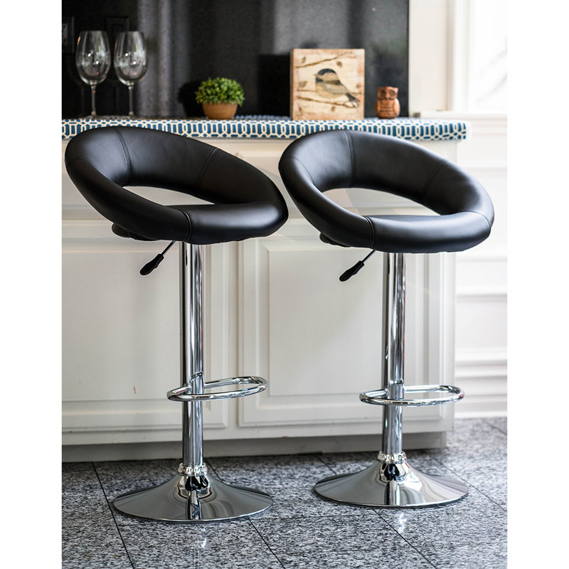 Mells Swivel Upholstered Adjustable Height Counter Stool with Metal Frame, Black
