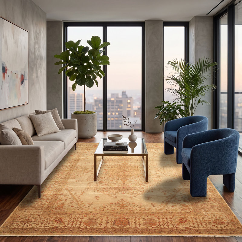 Tapis traditionnel beige en laine noué à la main 8 pi 9 po x 11 pi 8 po Agra
