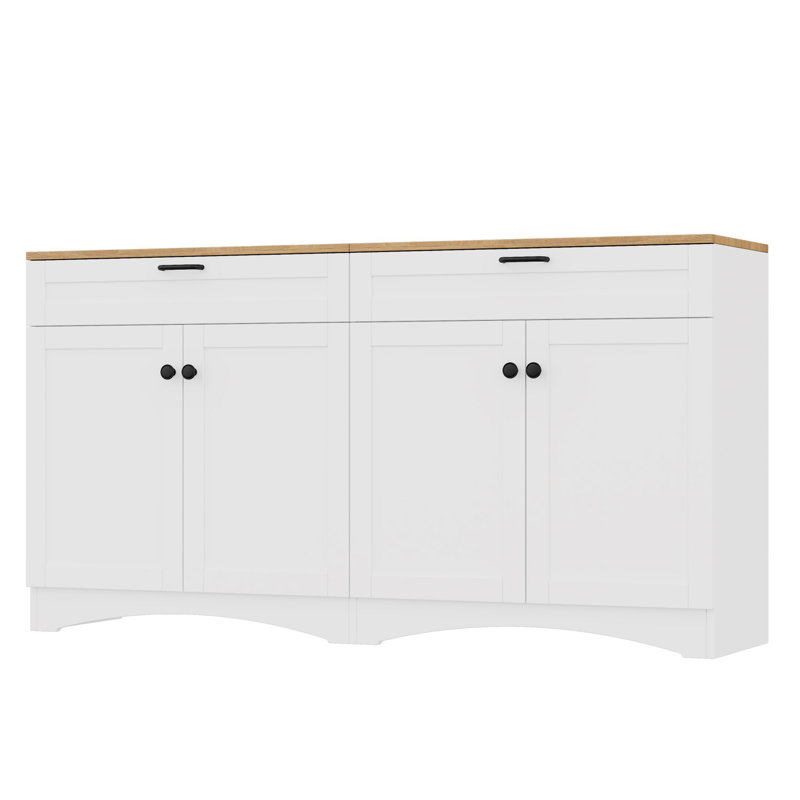 Mid-Century Buffet Cabinet with Rustic Handles, White
