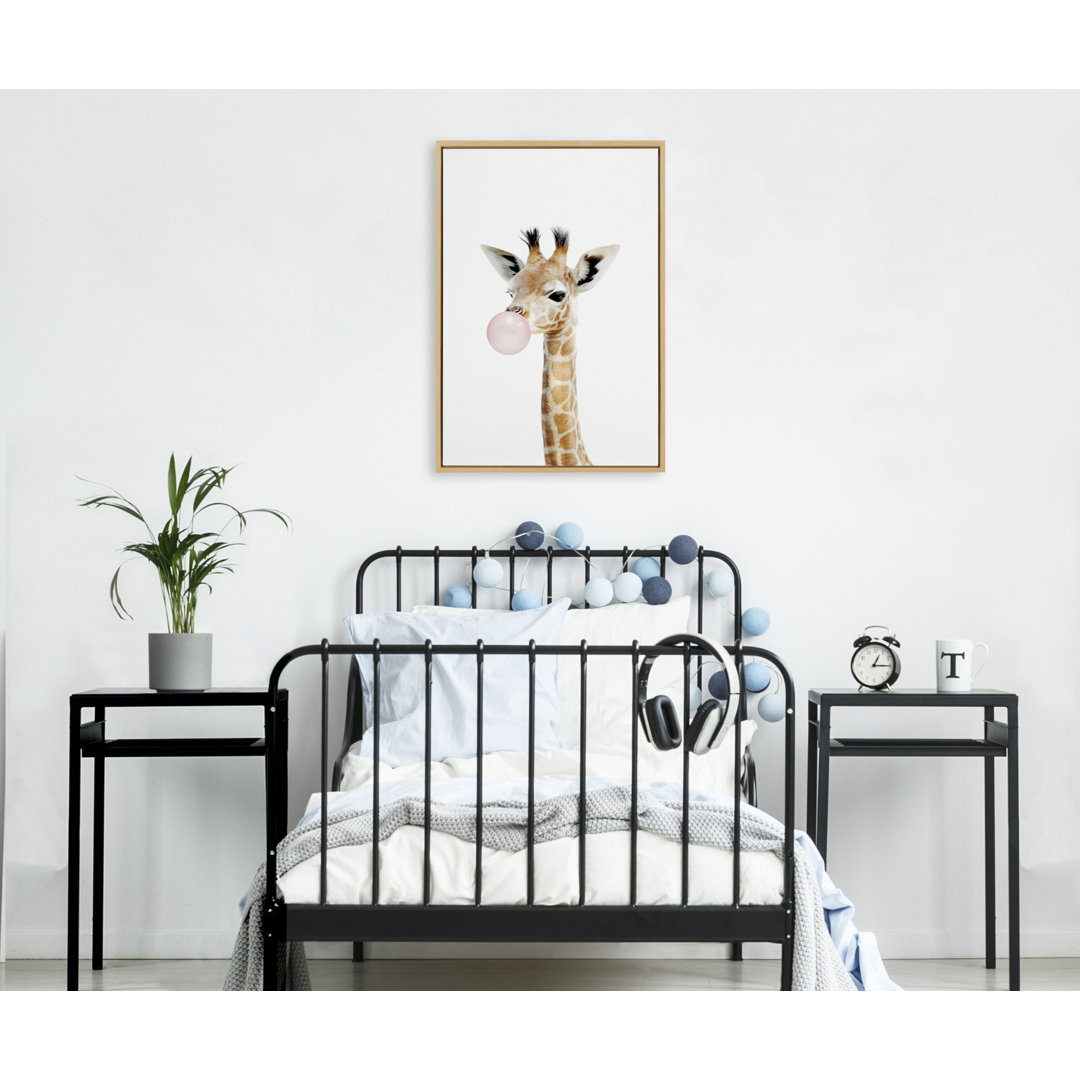 Kiranveer  Sylvie Bubble Gum Giraffe Framed Canvas By Amy Peterson Art Studio 18X24 Gray Trinx 