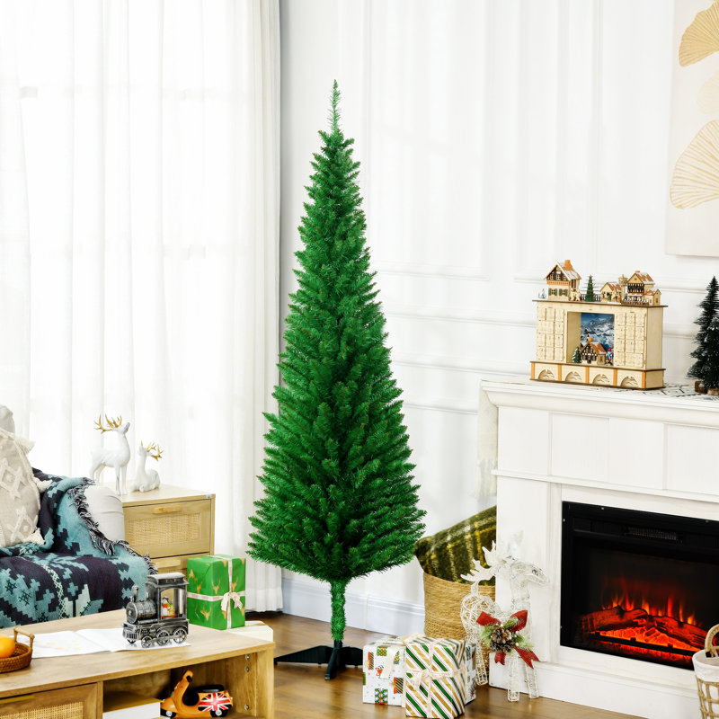 5' Artificial Pencil Christmas Tree, Slim Xmas Tree With 294 Realistic Branch Tips And Plastic Stand, Light, 6'