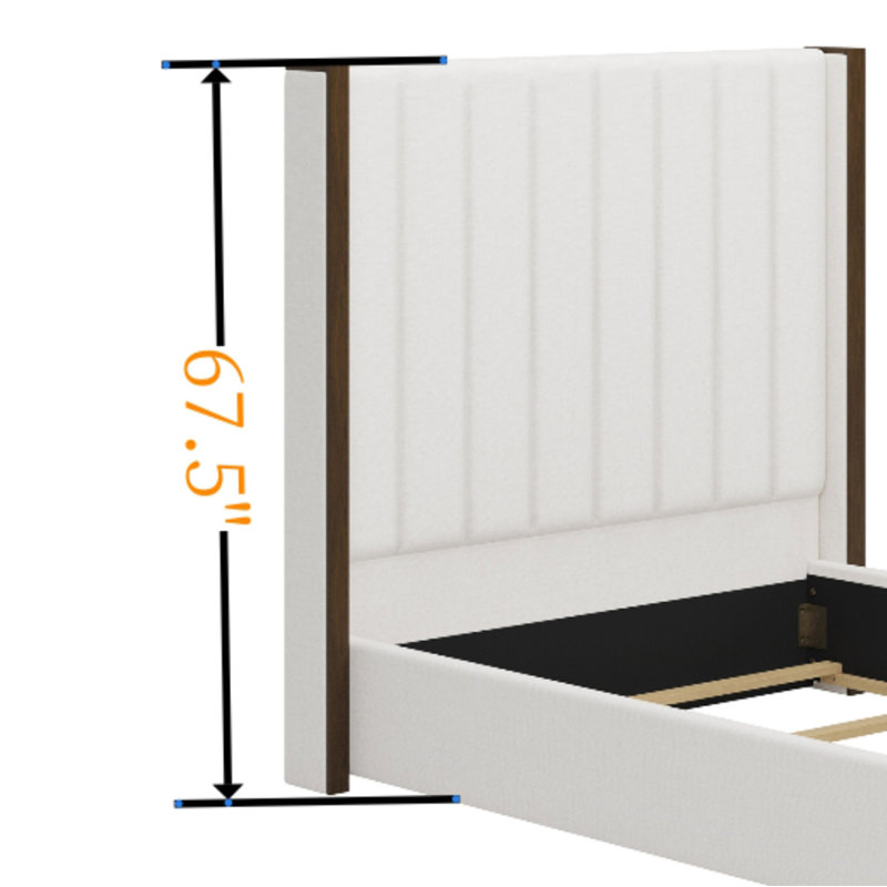 67.5" Tall Headboard Upholstered  Bed With Vertical Striped And Wingback Design, Box Spring Needed, Linen, King