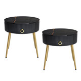 19.6'' Easy Assembly End Tables With High Gloss Faux Marble Tabletops