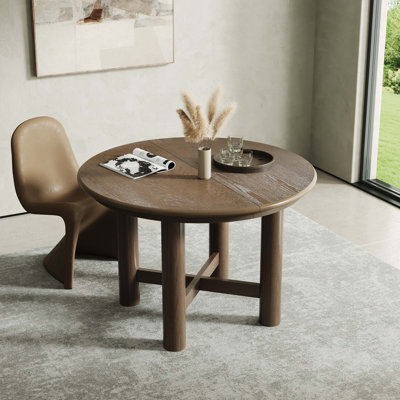 Table de salle à manger extensible en bois de 47 po à 63 po avec rallonge amovible de 16 po et pieds en bois massif