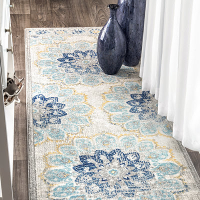 Tapis bleu / blanc cassé Swam