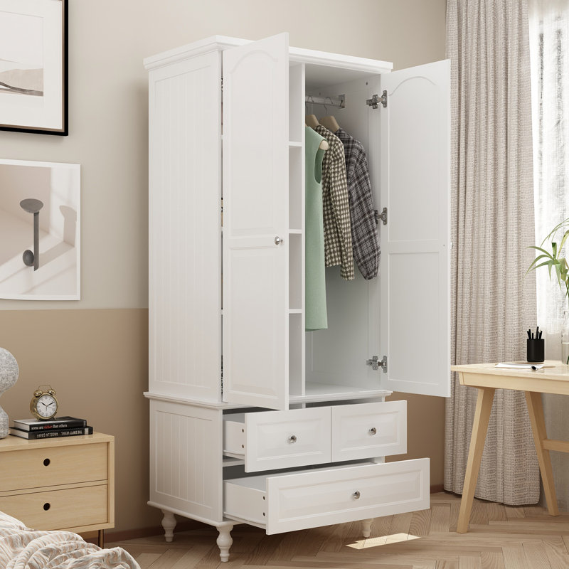Talisha Freestanding Wooden Wardrobe Armoire with 3 Drawers