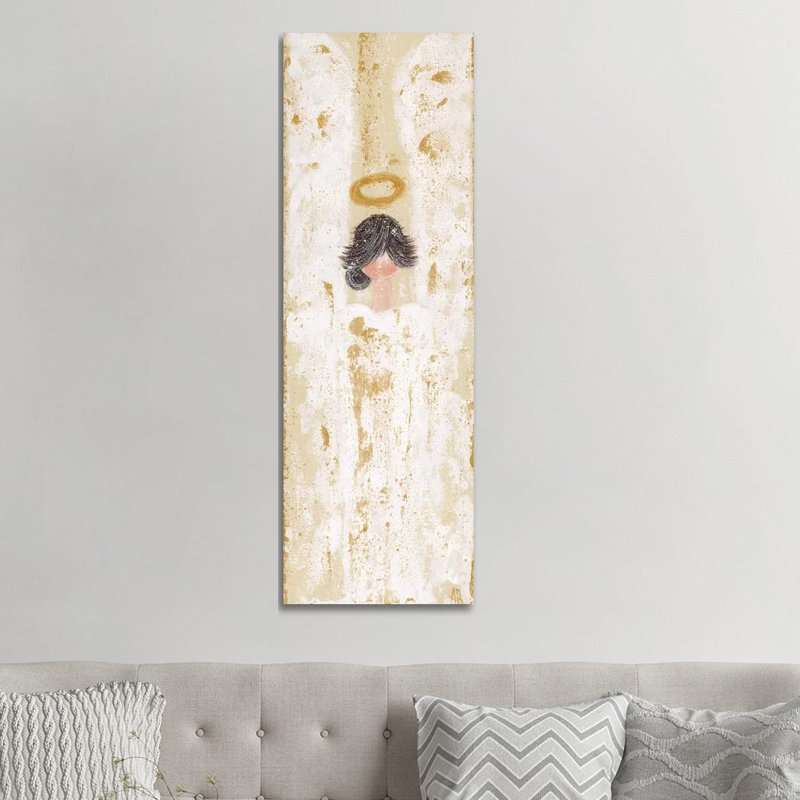 Crème Gold Angel by Ashley Bradley - Painting on Canvas, 30.48 cm H x 91.44 cm W x 3.175 cm D, Wrapped Canvas