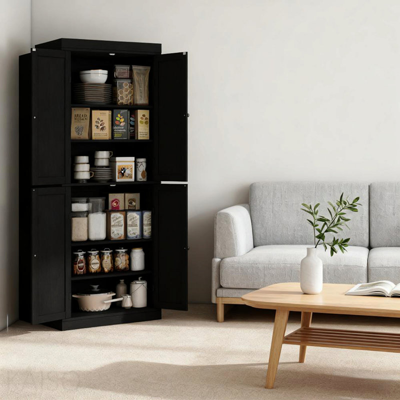 Armoire de cuisine de style nordique, armoire de cuisine autoportante, armoire de rangement avec portes et tablettes