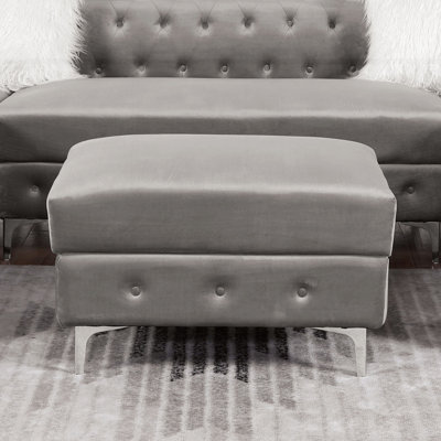 Transitional Style Square Ottoman With Steel Leg