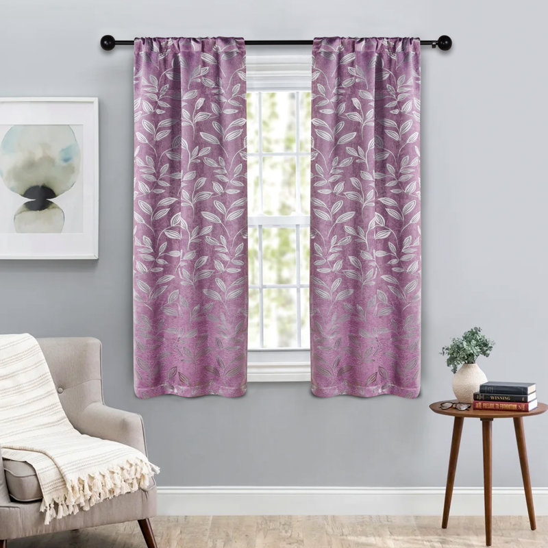 Finklea 100% Polyester Floral Room Darkening Grommet Curtain Panels, Sage, 46" W x 63" L