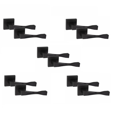 5 Pairs Straight Astrid Premium Design Door Handles on Square Rose in Matt Black Finish