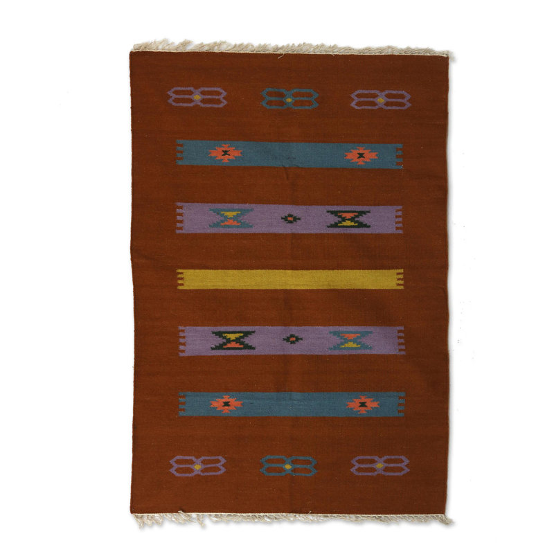 Tapis brun en laine tissé à la main Bise