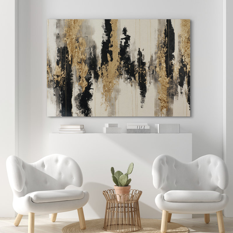 «Black Gold Abstract Design Art», reproduction d'art sur toile encadrée extra large, Toile tendue