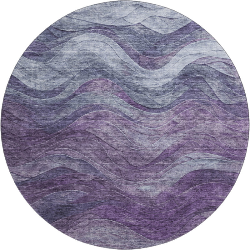 Premium Machine Washable Milardo AMF1700 Swirls Rug, Round 8'