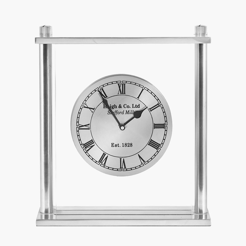 Roman Numeral Metal Electric Tabletop Clock, Silver