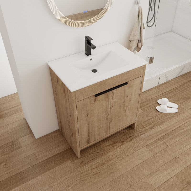 Meuble-lavabo simple avec plateau 30,34 po Randallstown, Imitation de chêne