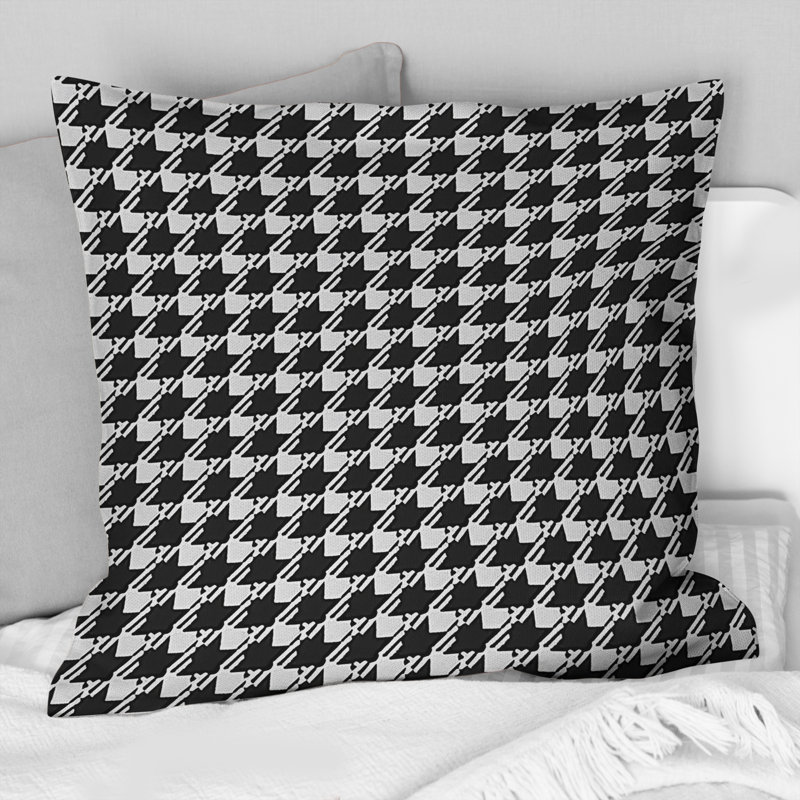 Coussin noir et blanc Houndstooth - Mid-Century, H 16 po x l 16 po