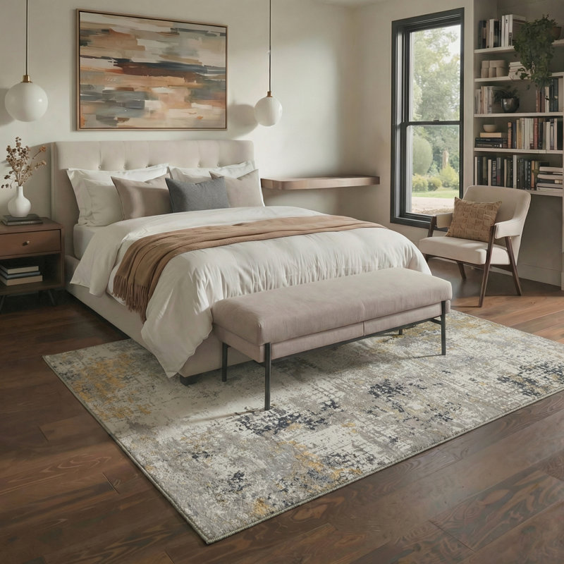 Mignone Artisan Abstract Splatter Machine Washable Gilded Slate Indoor Area Rug With Non-Slip Backing, Rectangle 6' x 9'