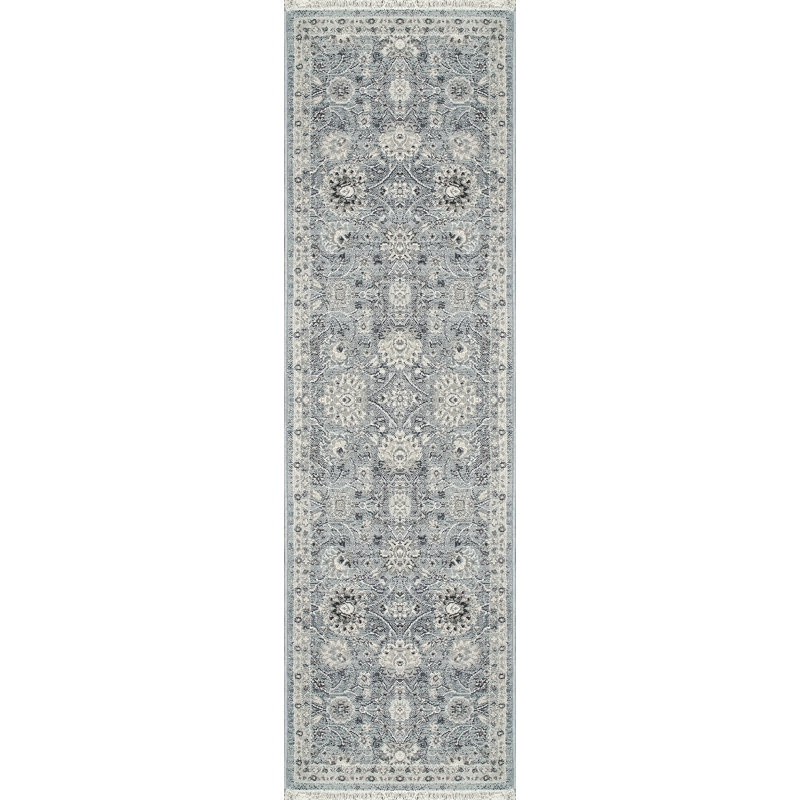 Tapis oriental bleu clair Omarion, Tapis de couloir 2 pi 2 po x 7 pi 5 po