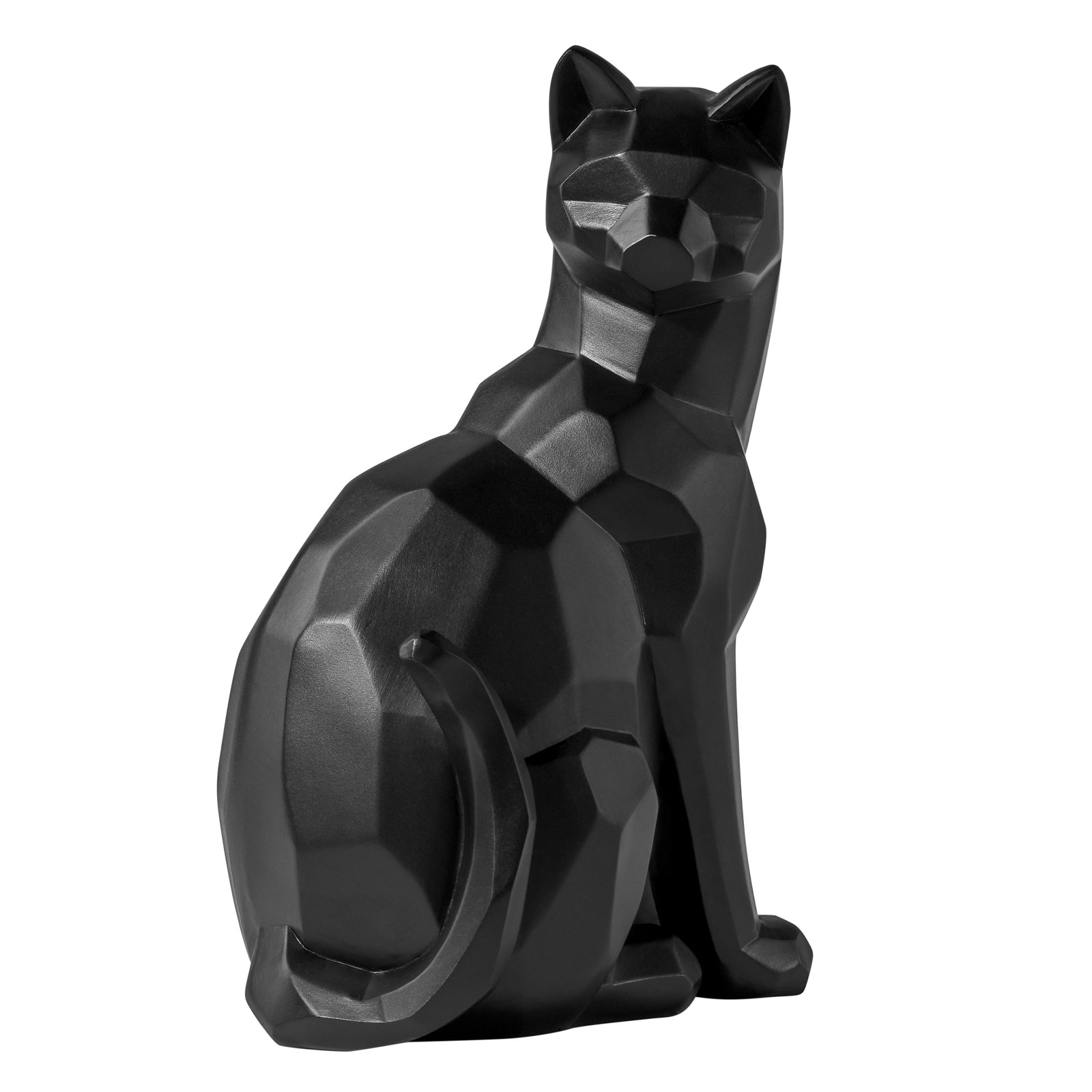 Bostobrick Carved Angle Sitting Cat Modern Decor Sculpture, Black