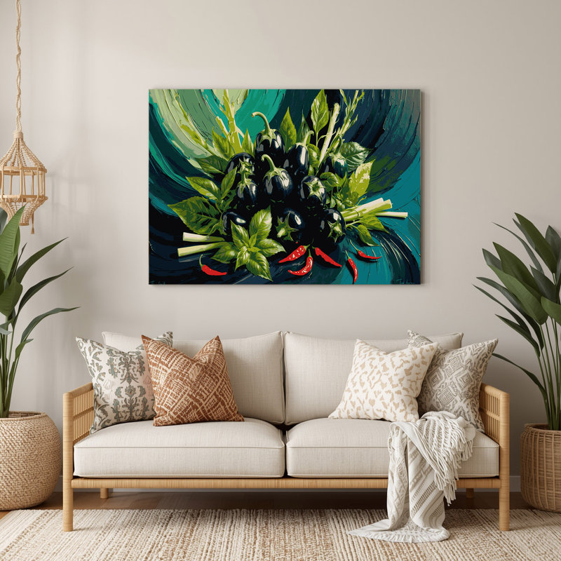 Art mural en métal gris légumes aubergine, H 24 po x l 36 po