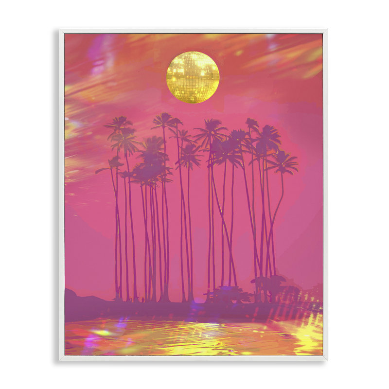 Giclée encadrée Disco Over Tropical Palms, design par Lil 'Rue, H 20 po x l 16 po