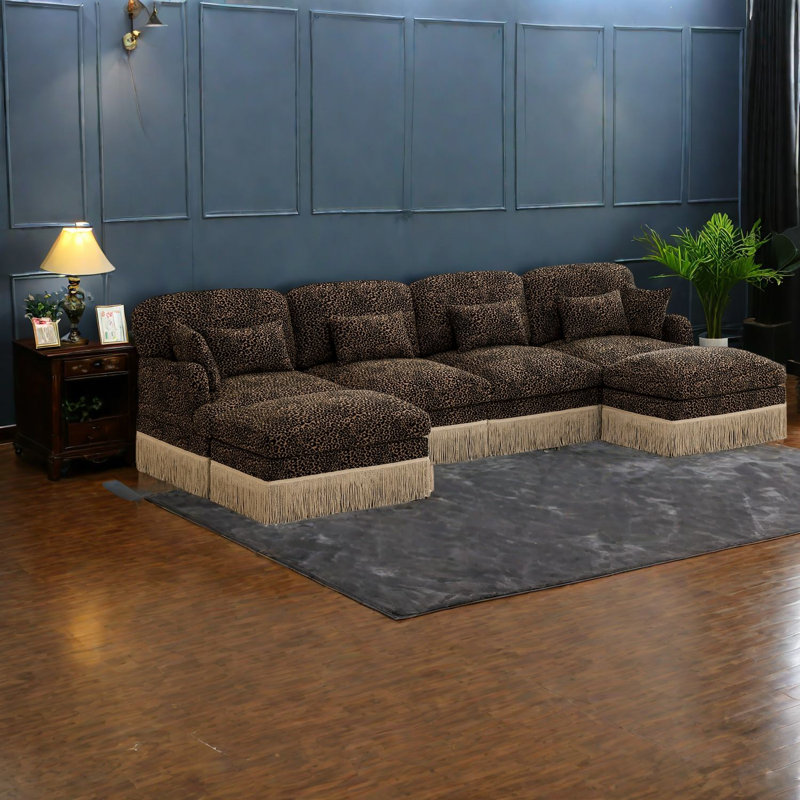 Large Modular Sofas Chenille Leopard Print Modern U Shaped For Home