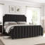 Structure de lit plateforme en velours pour grand lit avec tête et pied de lit capitonnés de 50,2 po de hauteur, garniture cloutée, aucun sommier tapissier requis, structure de lit tapissier noir, conception à rainure verticale-1732873479-1732873481