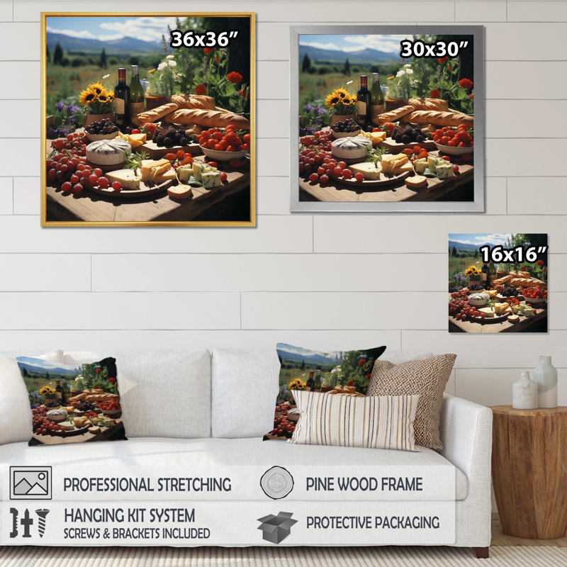 " Gourmet Cheese Boards I ", Black Single Picture Framed Canvas, 36" H x 36" W