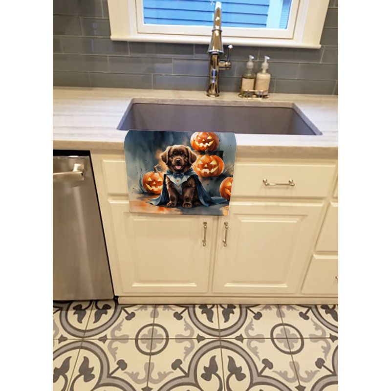 Chocolate Newfoundland Puppy Halloween Kitchen Towel, Chocolate Newfoundland