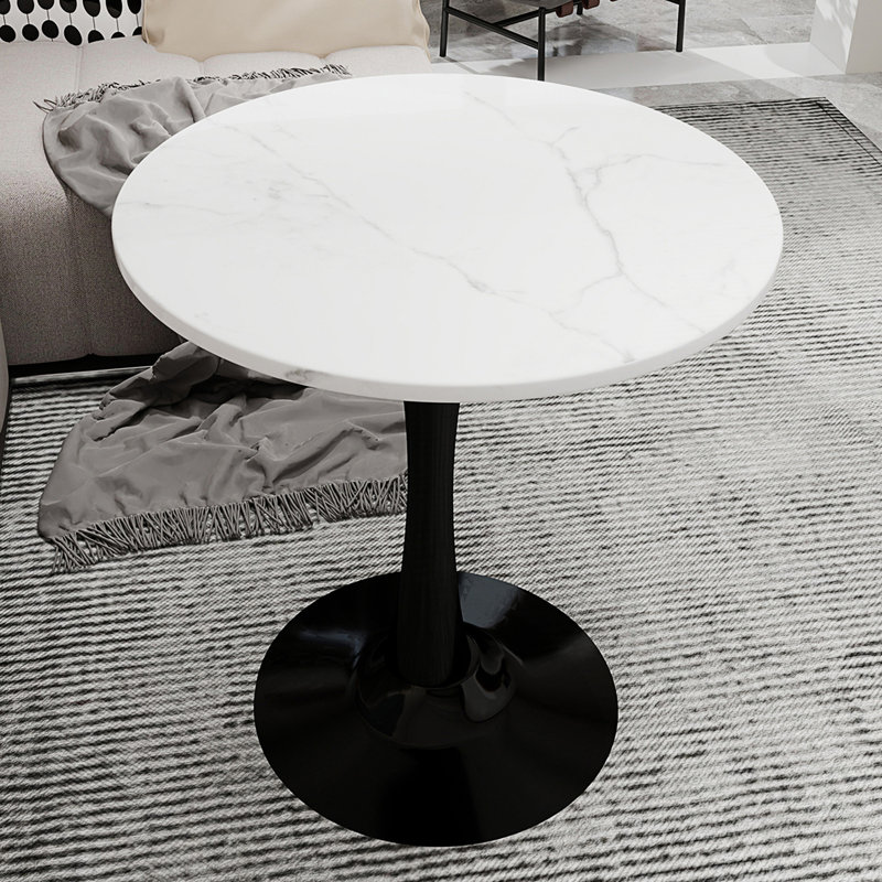 Table d'appoint ronde avec piédestal conique, Blanc, Noir