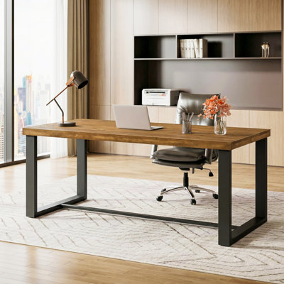 70.86"  Solid Wood Executive Computer Desk, Large Farmhouse Home Office Desk