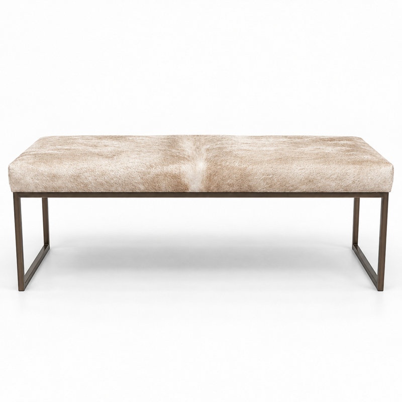 Upholstered Cowhide Stool, 19" H x 48" W x 16" D