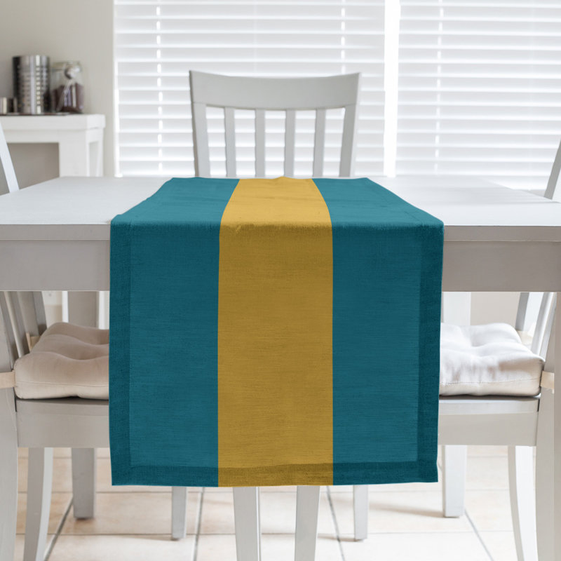 Cleveland Throwback Football Stripes Table Runner, 72" L x 16" W, Cotton Blend, Jacksonville Throwback Football Aqua/Gold