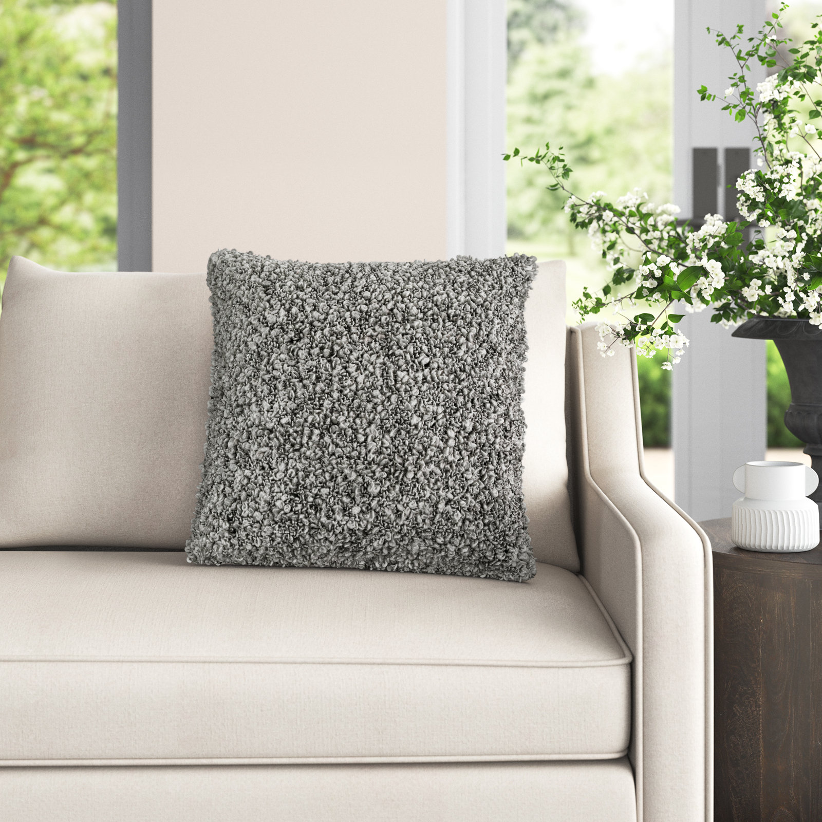 Anella Throw Square, Gray, 22"H x 22"W, Down