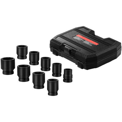 1" Drive 6 Nut Impact Socket , 9pcs For Tightening Jobs, Impact-, Storage Case Easy Transport Drive, Secure Grip On Fasteners, Finish, Portable Airtight