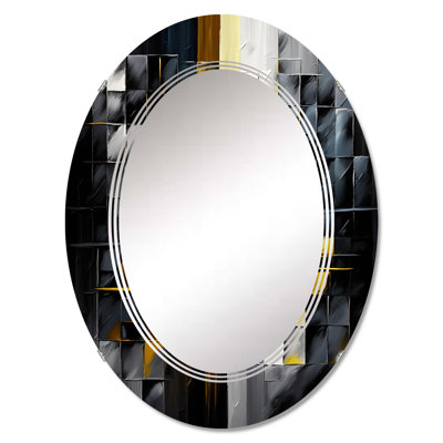 Ragh Abstract Geometric Black And Yellow IV - Modern Geometric Wall Mirror