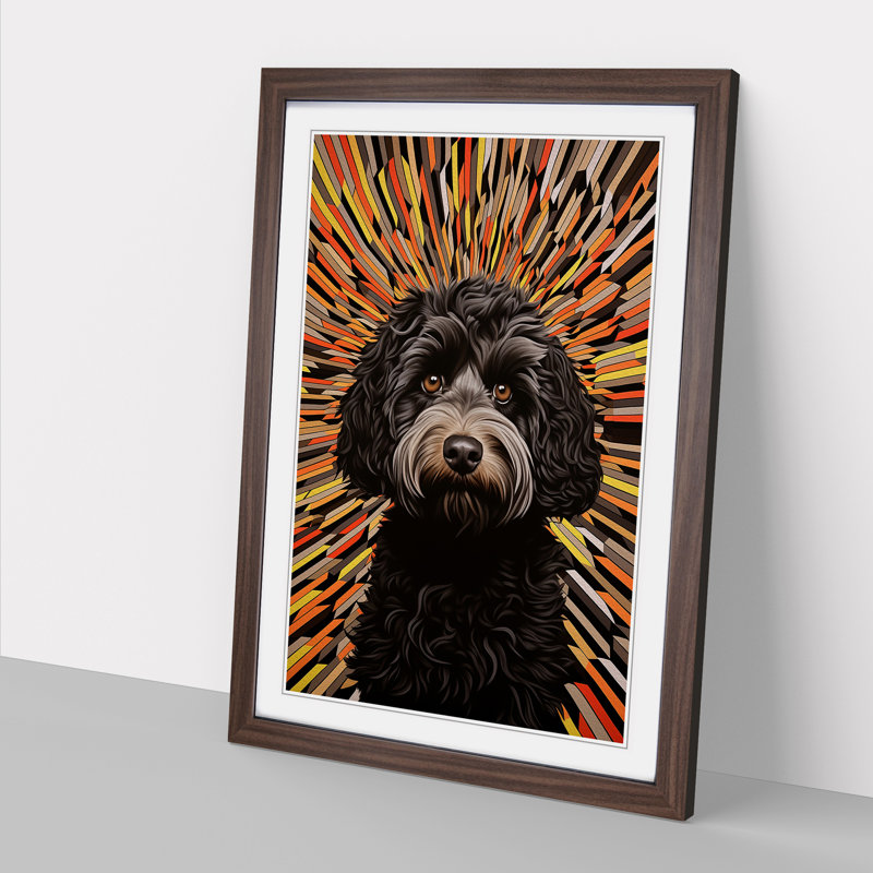 Labradoodle Op No.3 - Single Picture Frame Print on Wood, Walnut, 34cm H x 25cm W x 2cm D