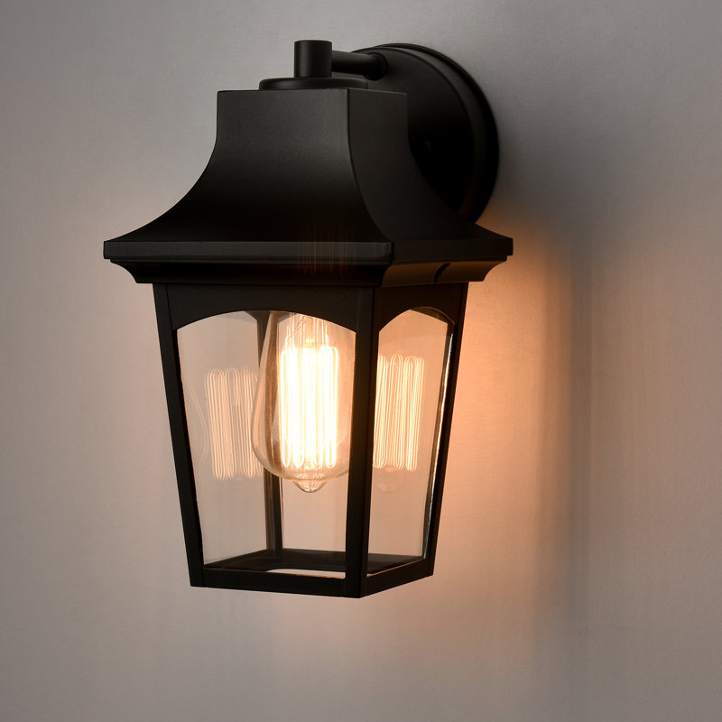 Luminaire mural d'extérieur noir avec abat-jour en verre transparent