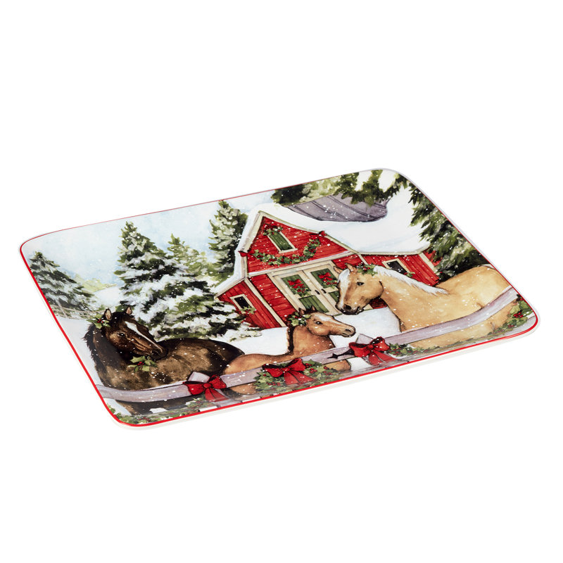 Plateau de Noël rectangulaire certifié International Homestead 16 po x 12 po